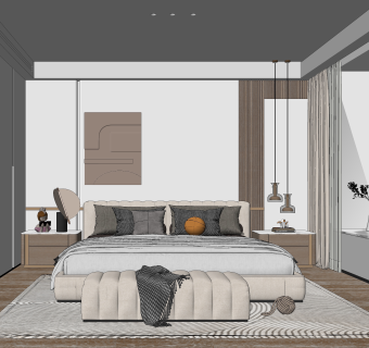 现代家居卧室SU模型下载