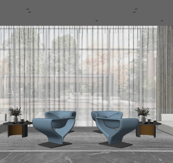 vila设计现代风格售楼处洽谈区SU模型下载