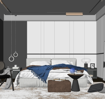 现代家居卧室SU模型下载