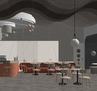 现代咖啡厅SU模型下载