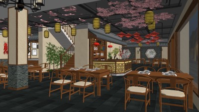 新中式中餐厅SU模型下载