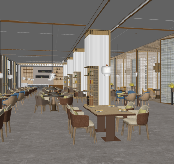 现代酒店中餐厅SU模型下载