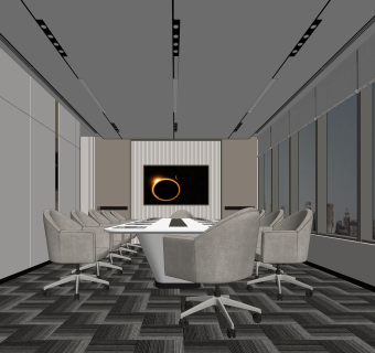 现代会议室SU模型下载