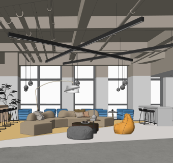 现代办公休息区SU模型下载