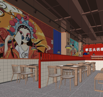 工业风火锅店SU模型下载