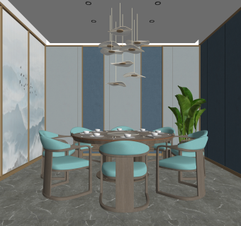 新中式火锅店SU模型下载