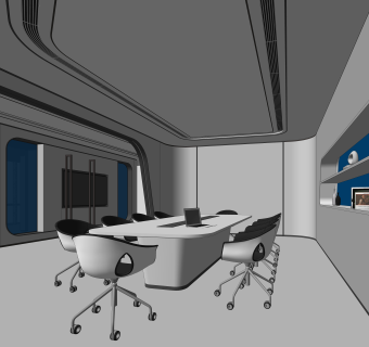 现代会议室SU模型下载