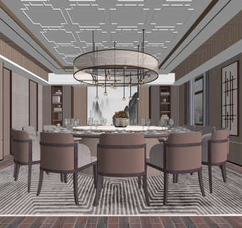 新中式餐厅包厢SU模型下载