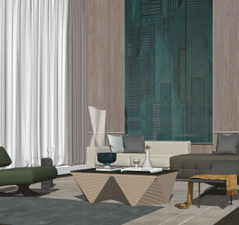 上海璞丽设计现代售楼处接待区SU模型下载