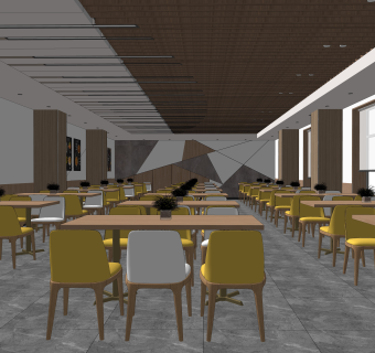 现代员工餐厅食堂SU模型下载