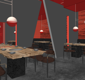 后现代火锅店SU模型下载