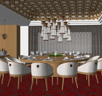 新中式餐厅包房SU模型下载