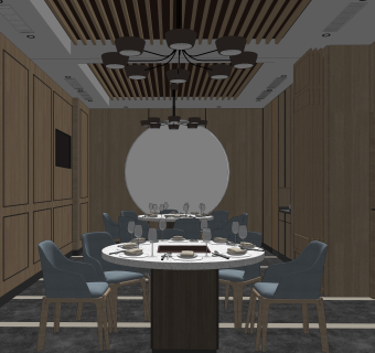 新中式餐厅包间SU模型下载