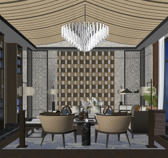 新中式售楼处洽谈区SU模型下载