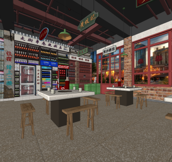 工业风火锅店SU模型下载
