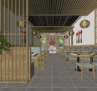 新中式火锅店SU模型下载