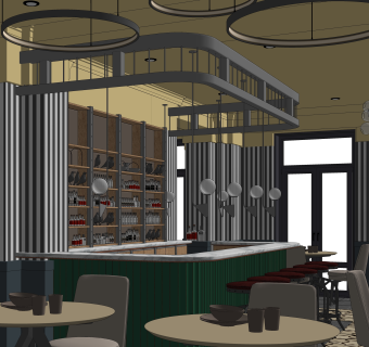 工业风主题餐厅SU模型下载