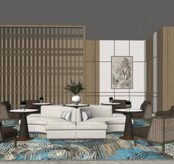 新中式售楼处休息区SU模型下载