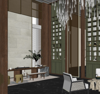 新中式售楼部休息区SU模型下载