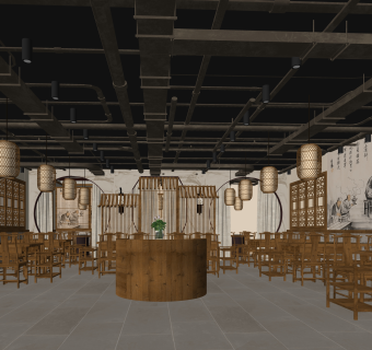 中式火锅店SU模型下载