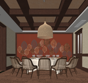 中式酒店包厢SU模型下载