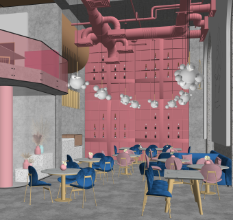 工业风甜品店SU模型下载