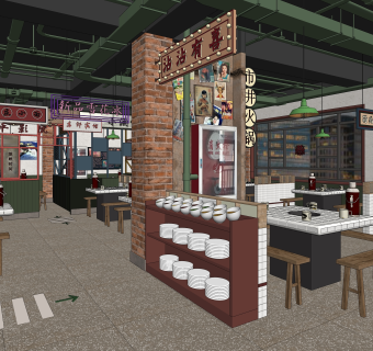 工业风火锅店SU模型下载