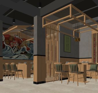 新中式火锅店SU模型下载