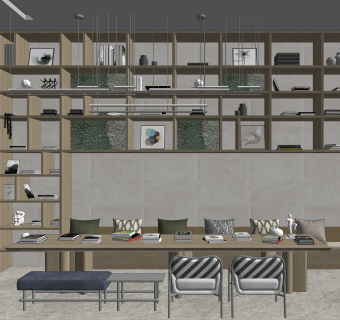 新中式售楼处休息区SU模型下载