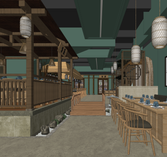 中式火锅店SU模型下载