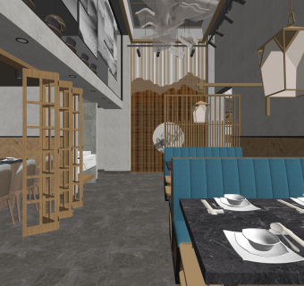 现代火锅店SU模型下载