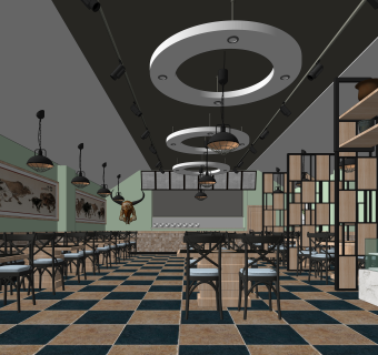 现代火锅店SU模型下载