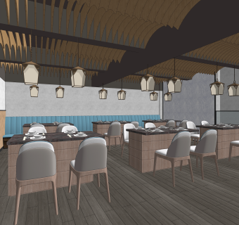 现代火锅店SU模型下载