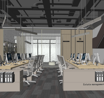 现代开放式办公室SU模型下载