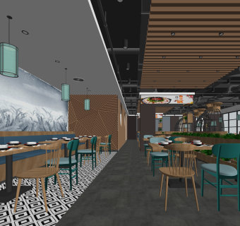 工业风火锅店SU模型下载