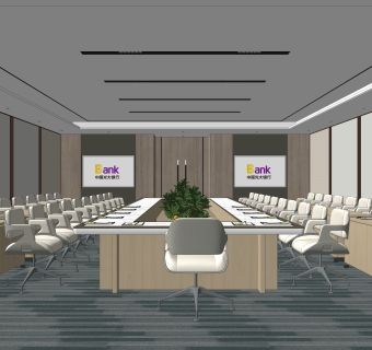现代会议室SU模型下载
