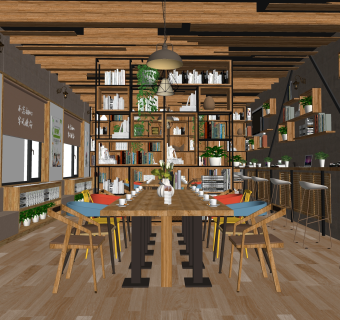 工业风书吧SU模型下载