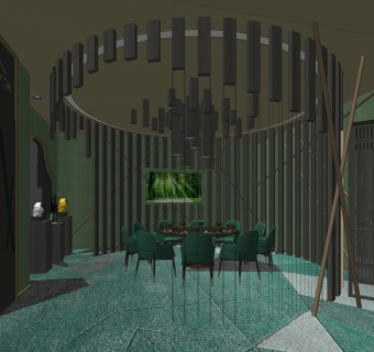 现代火锅店包厢SU模型下载