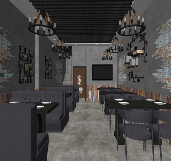 工业风火锅店SU模型下载