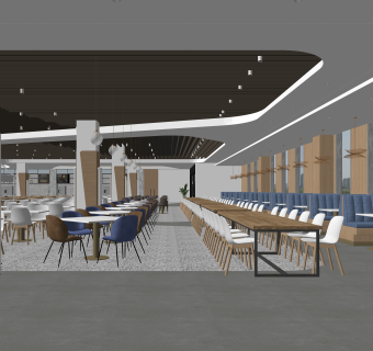 现代员工食堂SU模型下载