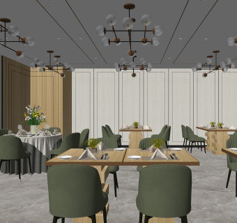 现代中餐厅SU模型下载