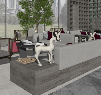 元禾大千设计新中式风格售楼处SU模型下载