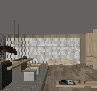 新中式酒店大堂SU模型下载