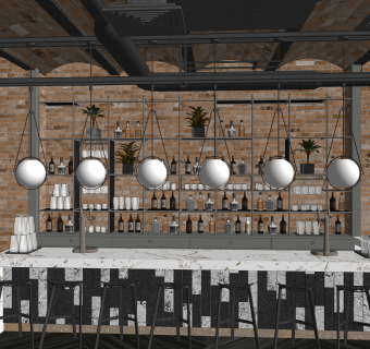 工业风餐厅SU模型下载