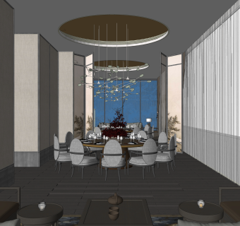 新中式餐厅包房SU模型下载