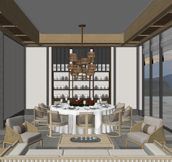 新中式餐厅包房SU模型下载