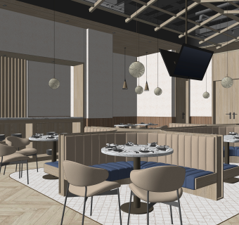 现代休闲餐厅SU模型下载