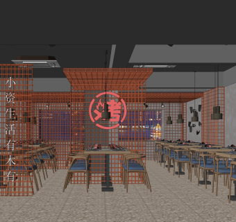 新中式火锅店SU模型下载