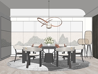 新中式家居餐厅SU模型下载