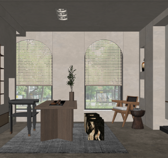 侘寂风办公室SU模型下载